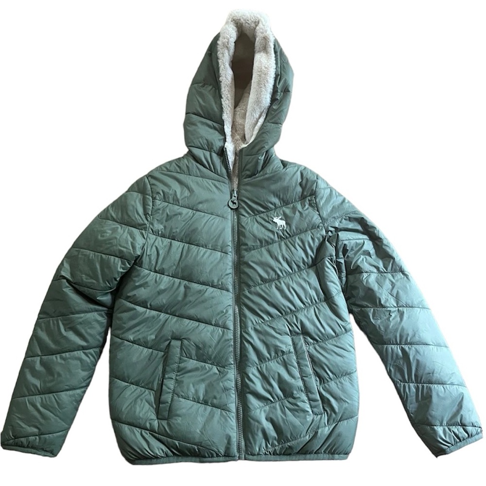 Abercombie Kids Army Green Puffer Sherpa Jacket